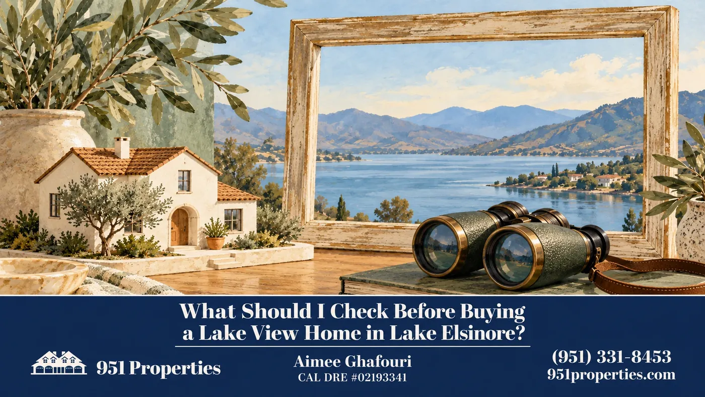 Evaluating the view – illustration for “What Should I Check Before Buying a Lake View Home in Lake Elsinore?”