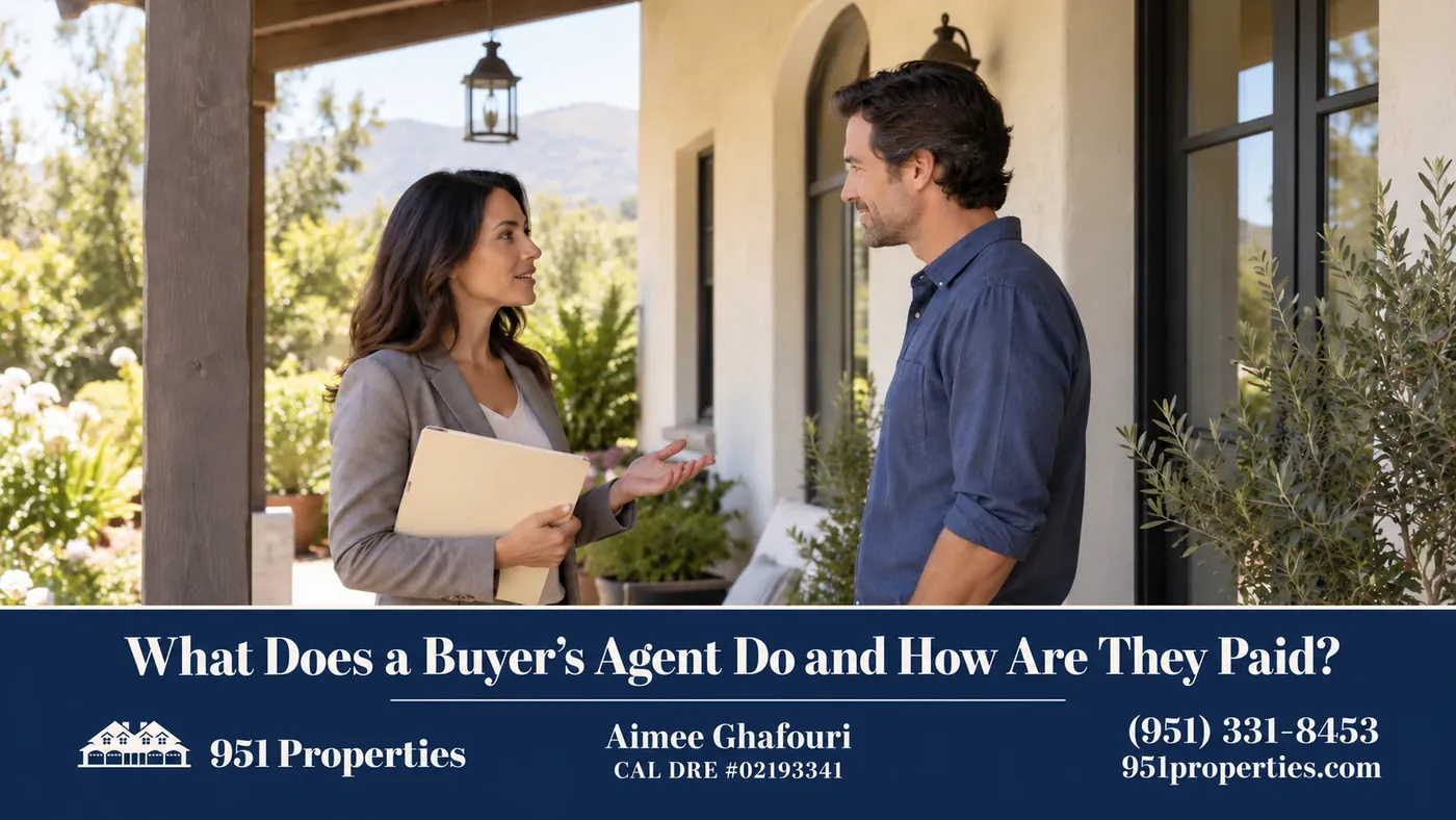 Agent and buyer conversation – illustration for “What Does a Buyer’s Agent Do and How Are They Paid?”